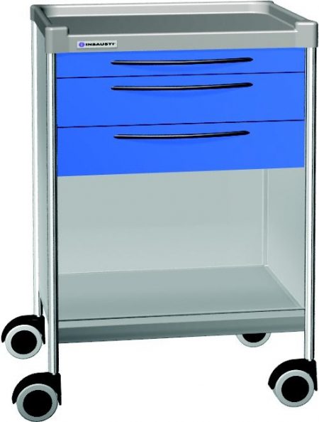 CARRELLO IN ACCIAIO INOX CON 3 CASSETTI, 2 RIPIANI mm 640x480