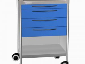 CARRELLO IN ACCIAIO INOX CON 4 CASSETTI, 2 RIPIANI mm 640x480