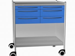 CARRELLO IN ACCIAIO INOX CON 6 CASSETTI, 2 RIPIANI mm 900x630