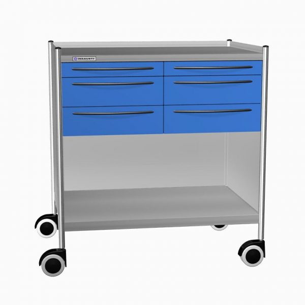 CARRELLO IN ACCIAIO INOX CON 6 CASSETTI, 2 RIPIANI mm 900x630