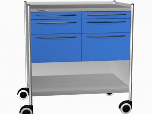 CARRELLO IN ACCIAIO INOX CON 6 CASSETTI, 2 RIPIANI mm 900x630