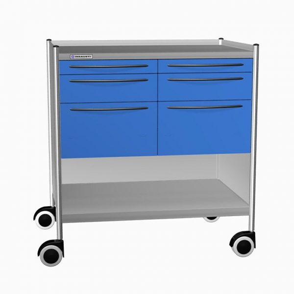 CARRELLO IN ACCIAIO INOX CON 6 CASSETTI, 2 RIPIANI mm 900x630