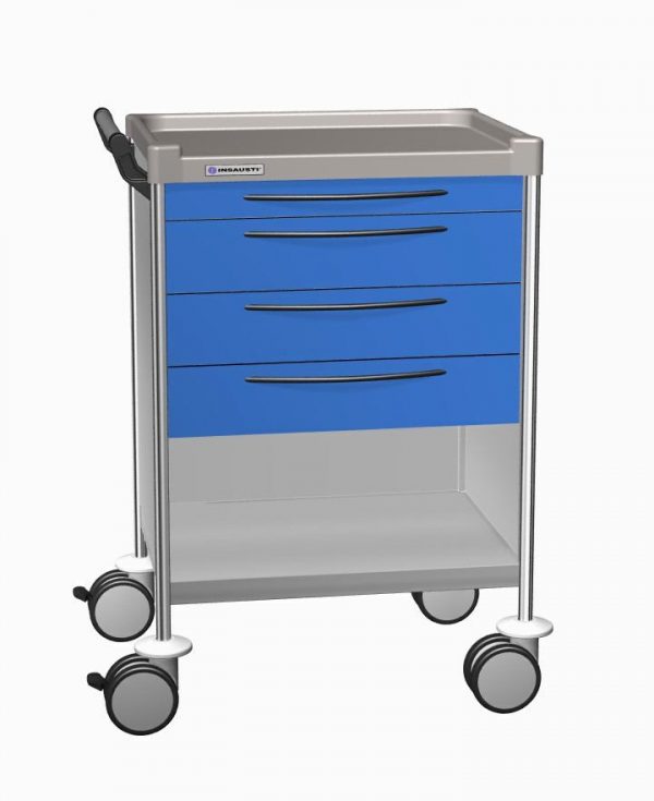 CARRELLO IN ACCIAIO INOX 4 CASSETTI, 2 RIPIANI mm 640x480