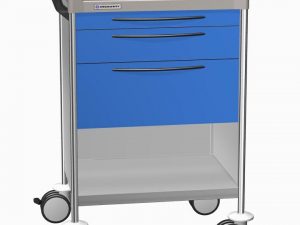 CARRELLO IN ACCIAIO INOX 3 CASSETTI, 2 RIPIANI mm 640x480