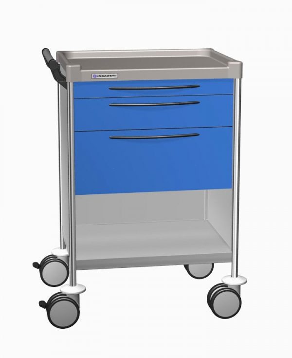 CARRELLO IN ACCIAIO INOX 3 CASSETTI, 2 RIPIANI mm 640x480