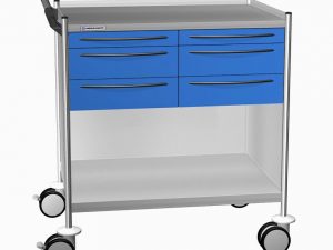 CARRELLO IN ACCIAIO INOX CON 6 CASSETTI, 2 RIPIANI mm 900x630