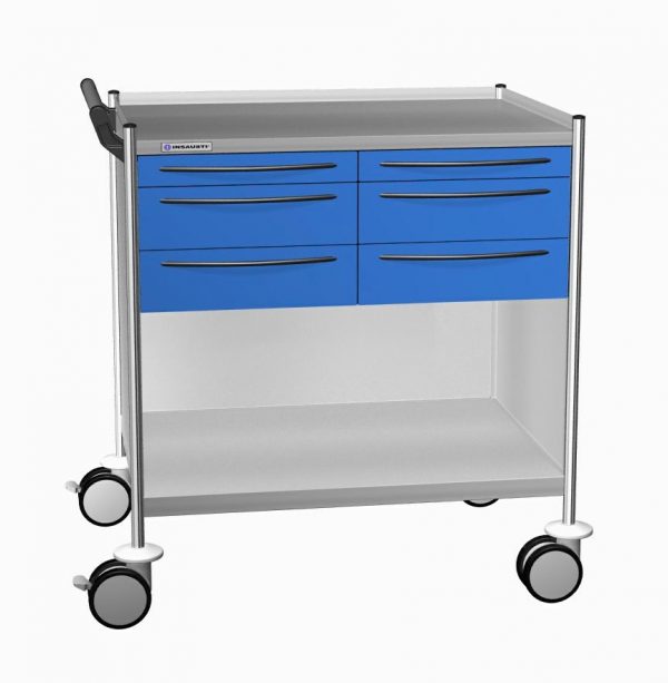 CARRELLO IN ACCIAIO INOX CON 6 CASSETTI, 2 RIPIANI mm 900x630