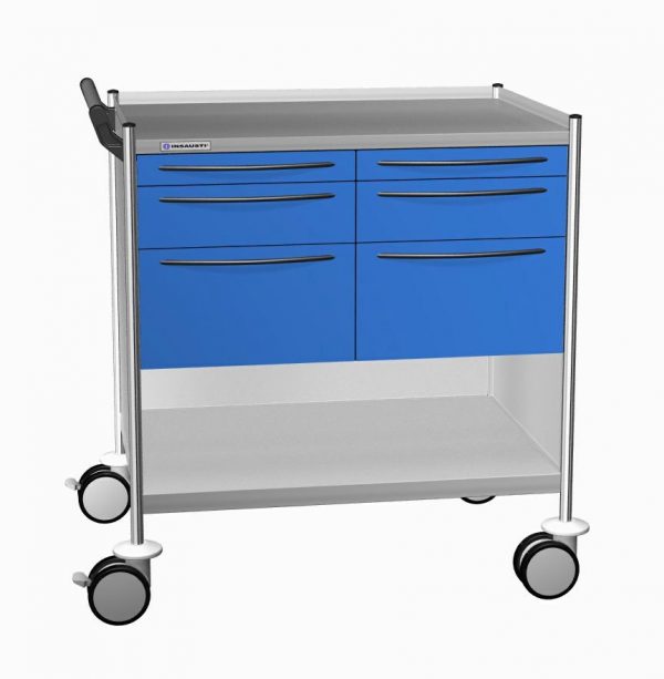 CARRELLO IN ACCIAIO INOX CON 6 CASSETTI, 2 RIPIANI mm 900x630